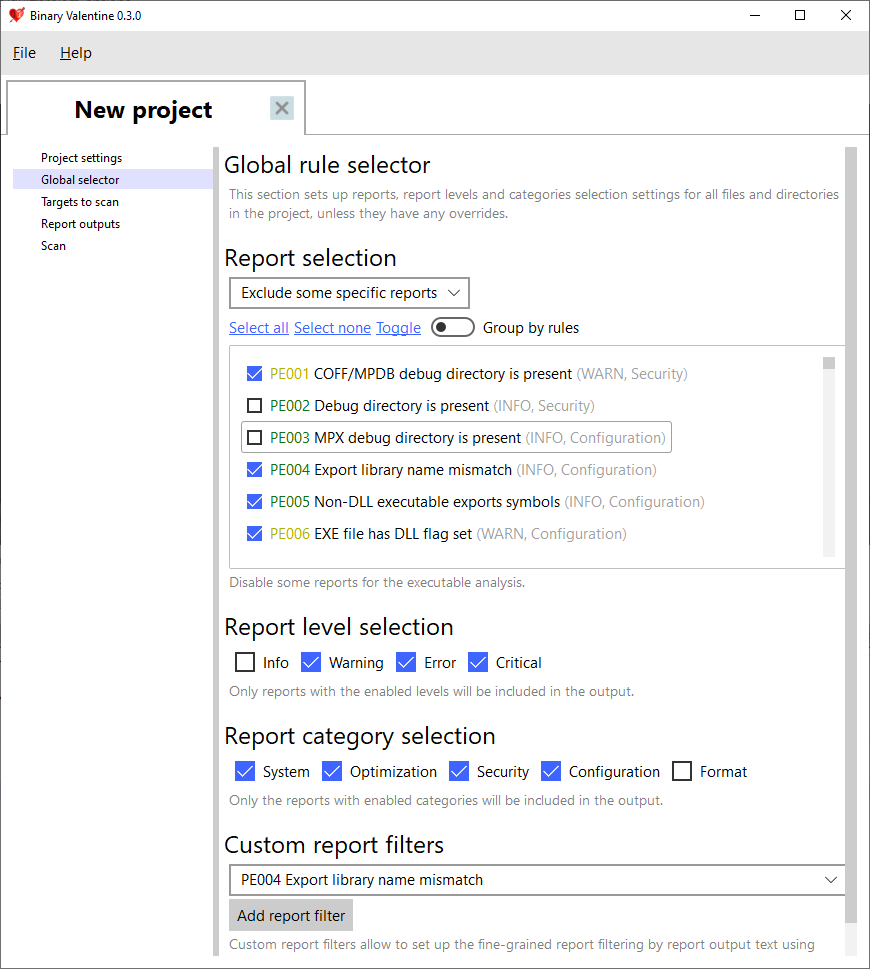 Binary Valentine UI global rule selector